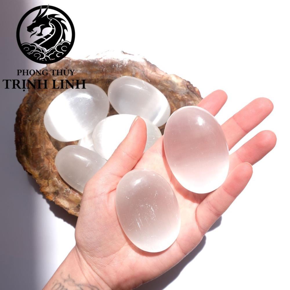 VIÊN ĐÁ BÌNH AN SELENITE TRẮNG DÙNG TRONG THANH TẨY, THIỀN, YOGA, PHONG THỦY