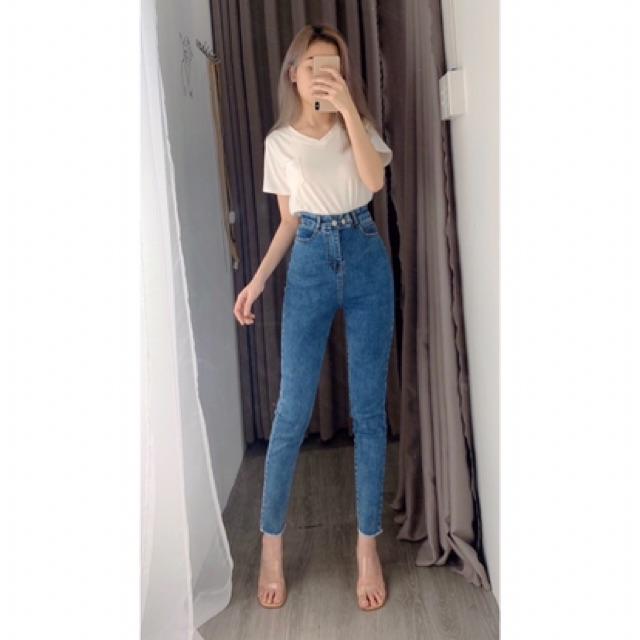QUẦN JEANS ÔM LƯNG CAO CO GIÃN - hình thật chính chủ