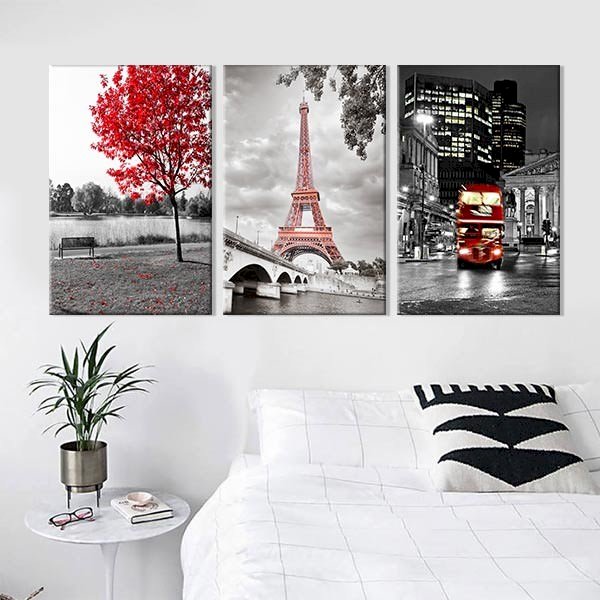 Bộ 3 Tranh Treo Tường Paris Tông Đỏ W269