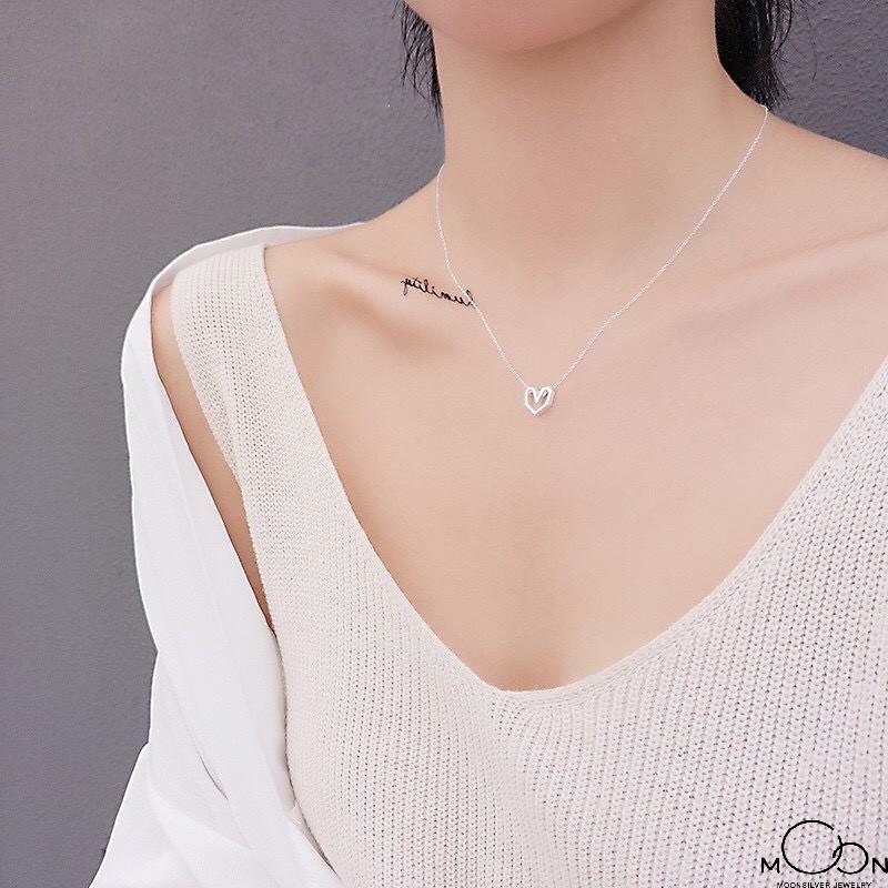 Dây chuyền bạc moonsilver vòng cổ bạc nữ hình trái tim khắc rỗng xinh xắn