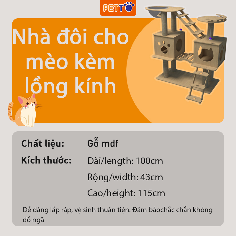 Nhà cây cho mèo bằng gỗ KÈM LỒNG KÍNH xinh xắn tháo lắp dễ dàng BẢO HÀNH 1 NĂM dành cho 1- 3 bé mèo CH013_G