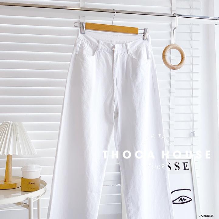 Quần jeans ống rộng lai trơn trắng thời trang 3009 THOCA HOUSE tôn dáng cao cực xinh, dễ phối đồ