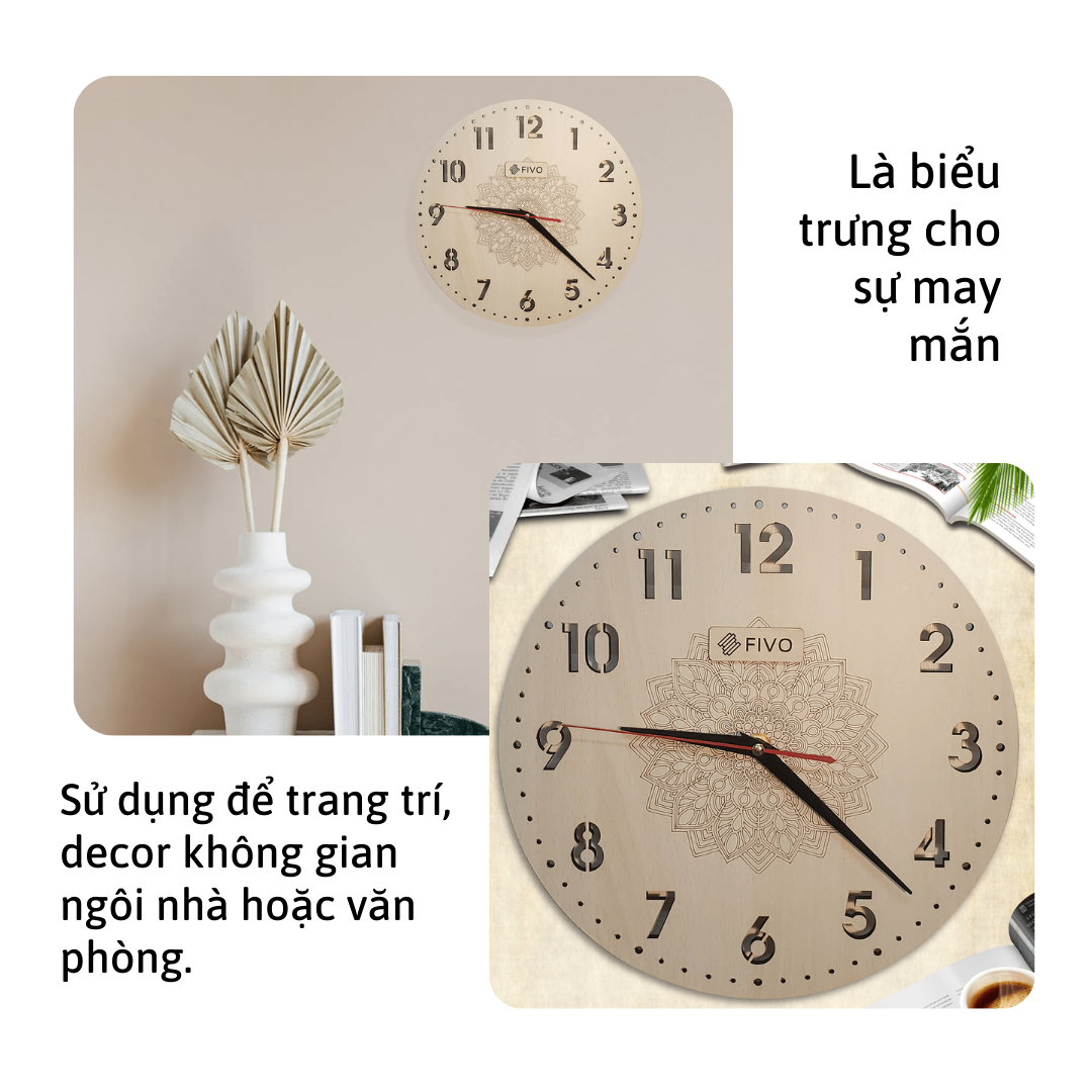 Đồng Hồ Treo Tường Gỗ Decor Trang Trí, Thiết Kế Phong Cách Hiện Đại, Thương Hiệu FIVO Mẫu FW01 Phù Hợp Với Mọi Không Gian