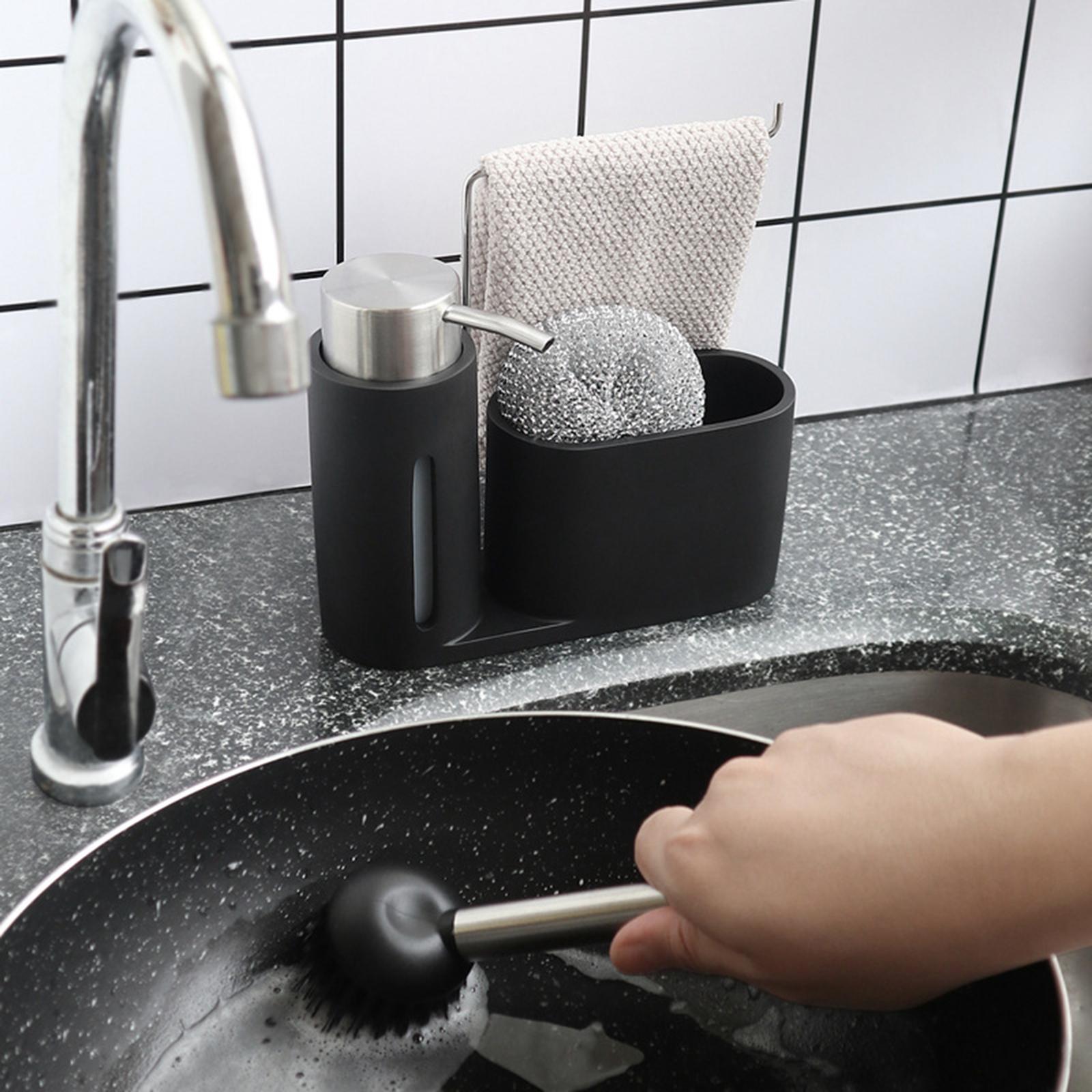 Kitchen Soap Dispenser Brush Rag Storage Holder Caddy for Sink Bathroom