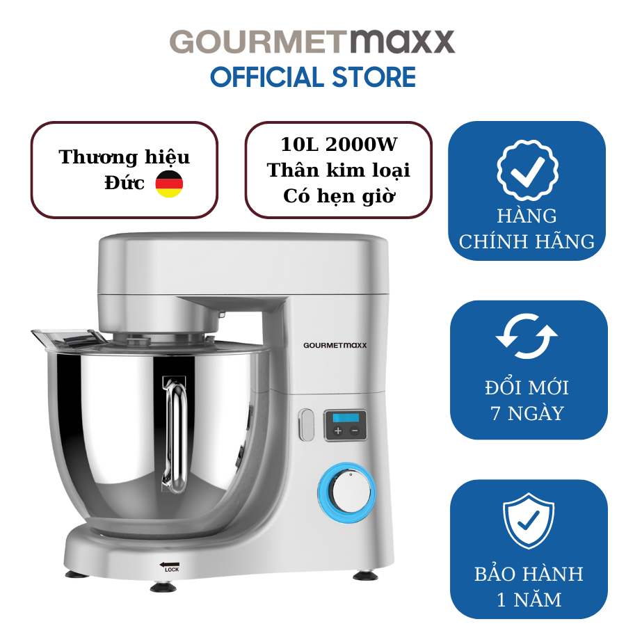 Máy trộn bột công nghiệp GOURMETMAXX 10L 2000W thân máy kim loại có hẹn giờ- thương hiệu Đức - Hàng chính hãng