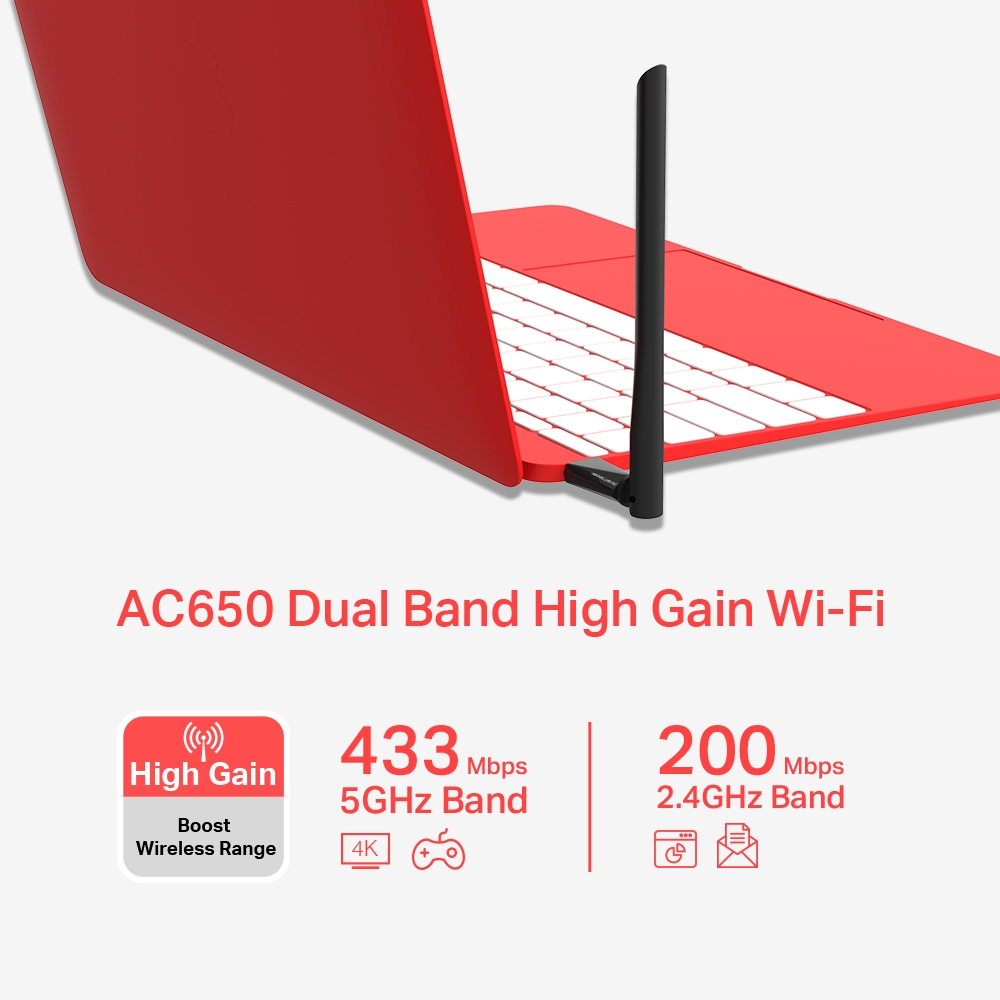 Bộ Chuyển Đổi USB Wifi MERCUSYS MU6H Băng Tần Kép Độ Lợi Cao AC 650Mbps - Hàng Chính Hãng