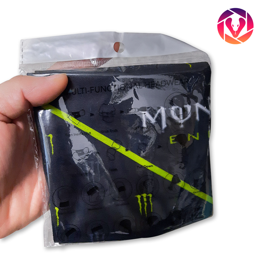 Khăn đa năng Monster Energy, vải poly microfiber co giãn 2 chiều, chống nắng, chống bụi, đi phượt, màu đen in logo