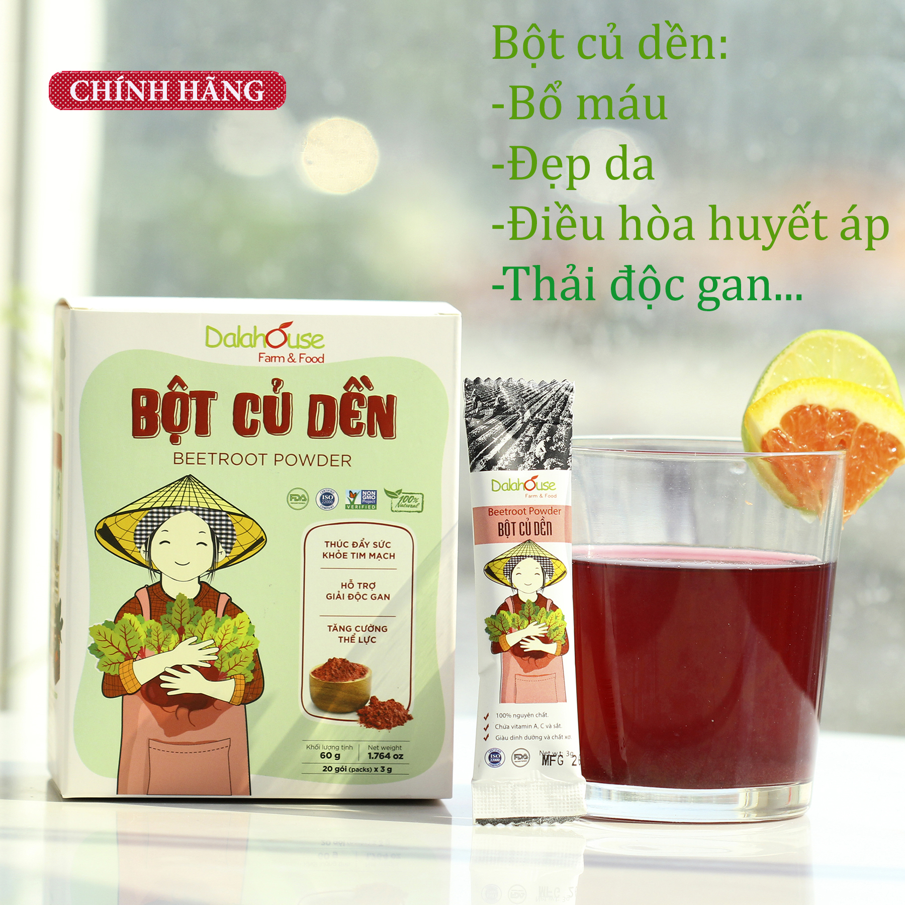 Bột Củ Dền Khô Nguyên Chất Sấy Lạnh Dalahouse bồi bổ cơ thể _ Hộp 60g (20 gói tiện dụng)