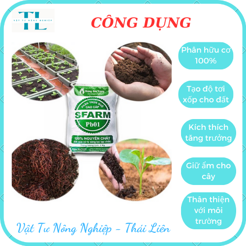 Phân trùn quế nguyên chất SFARM Bao 2kg rất tốt cho mọi cây trồng, dễ sử dụng, tiện lợi