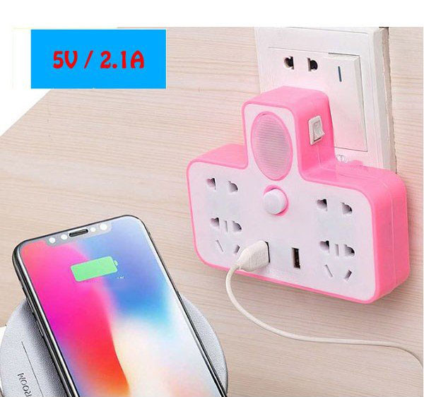 Bộ Chia Ổ Cắm Điện 2 Cổng Usb Kiêm Đèn Ngủ Tiện Dụng