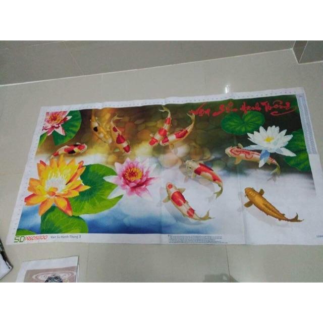 Tranh thêu cửu ngư quần hội cá chép hoa sen