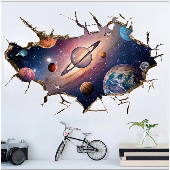 Decal trang trí Vết nứt tường hình Vũ trụ
