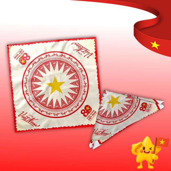 Khăn Bandana A80 - Lụa Satin Trắng - Tự Hào Việt Nam - 70 x 70 cm