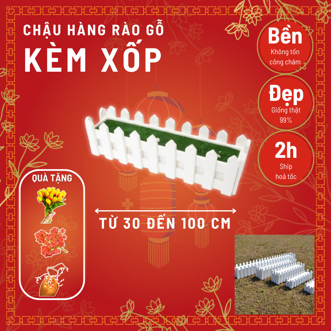 Chậu hàng rào gỗ kèm xốp cắm cây hoa giả