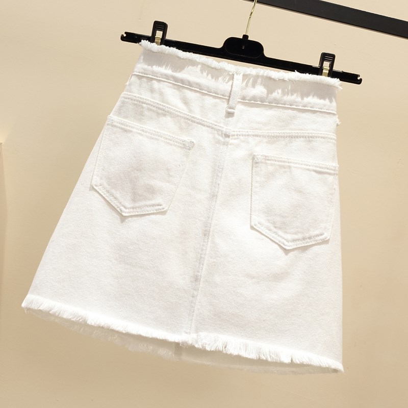 Chân váy jean ngắn chữ A tua lưng Quảng Châu size S - 2XL cho nữ CV211