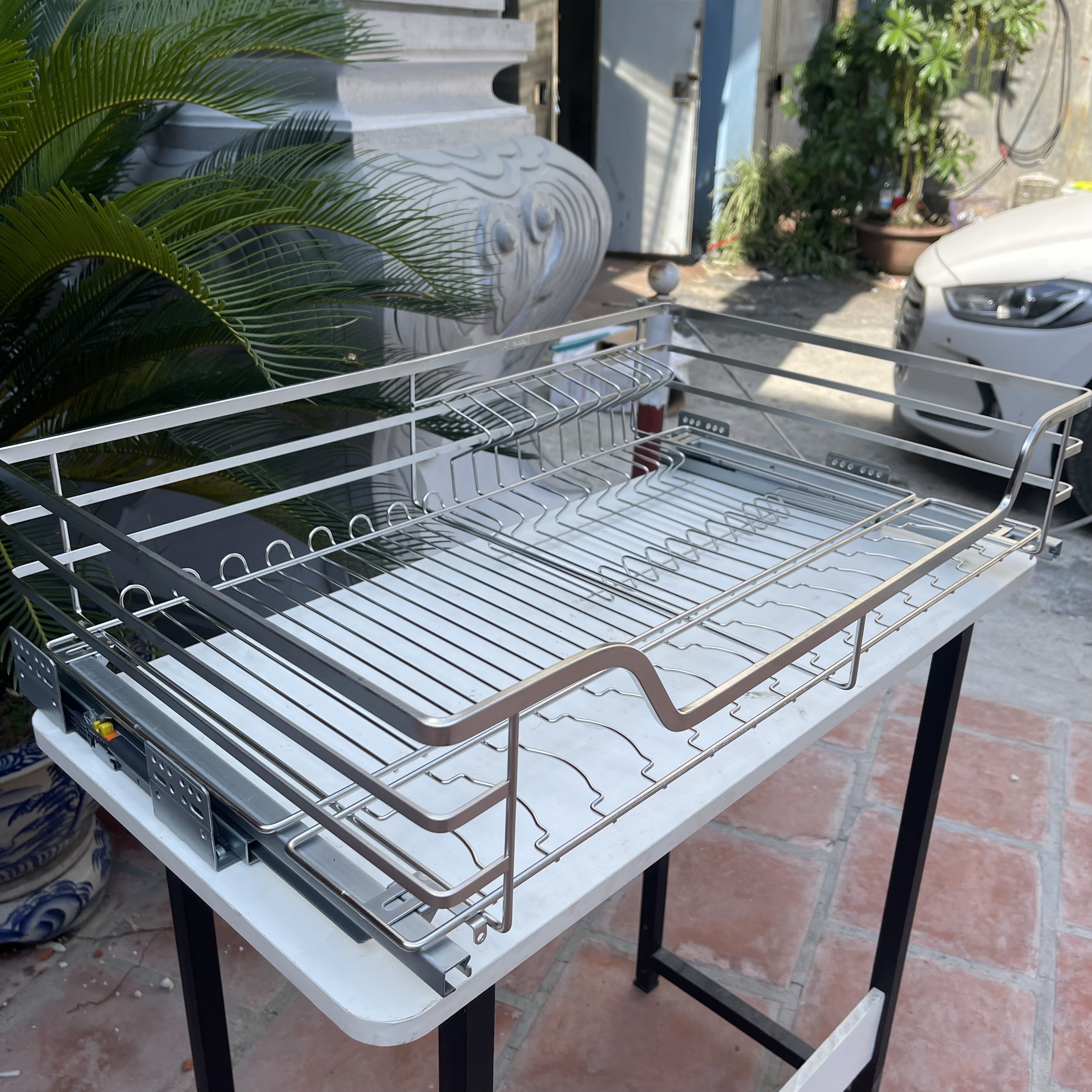 Giá Úp Bát Đĩa, Kệ Đa Năng Tủ Bếp Dưới NAN DẸT INOX 304 Ray Âm Giảm Chấn Cao Cấp - Bảo Hành Vĩnh Viễn - Có Thợ Lắp Đặt