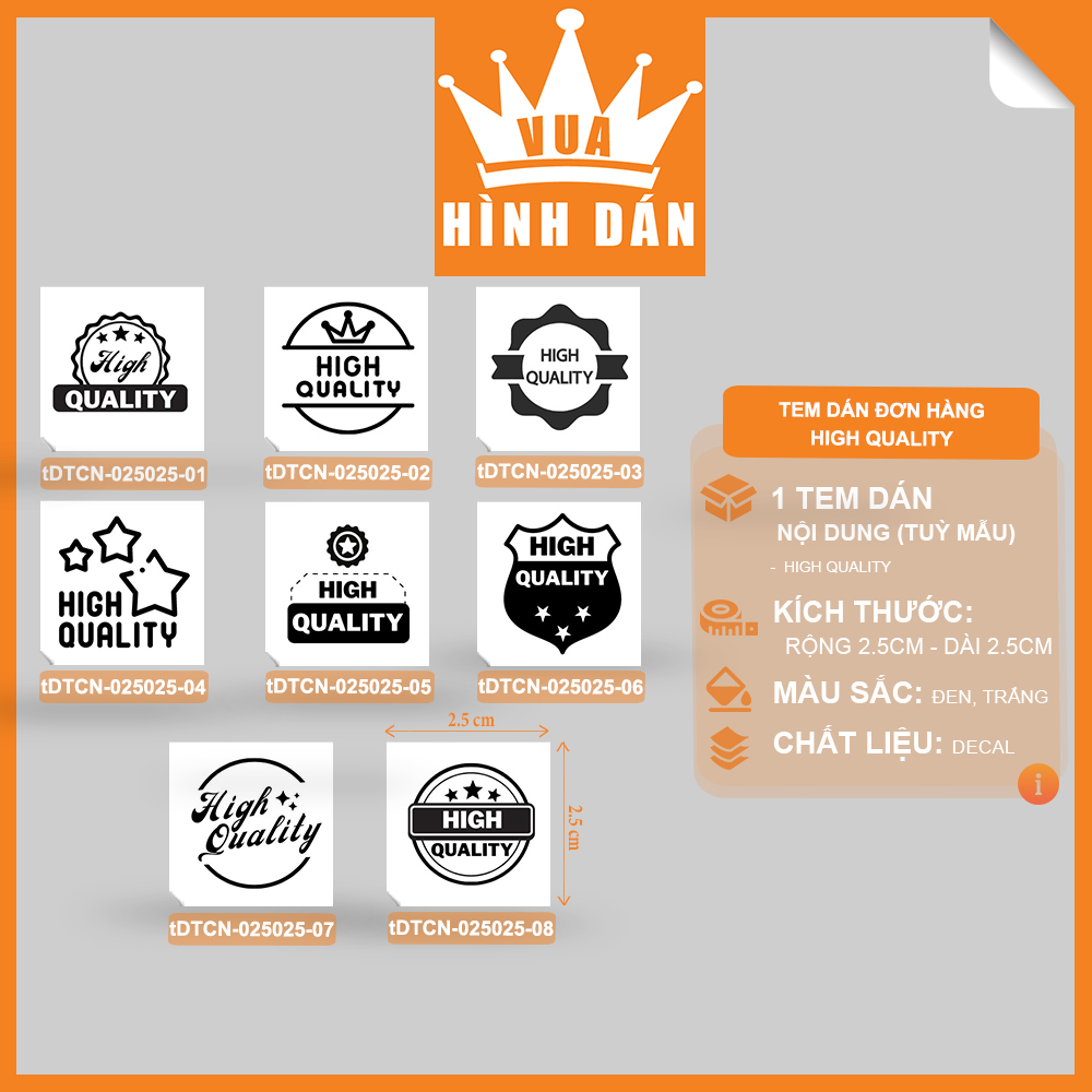 Set 100/200 sticker HIGH QUALITY (2.5x2.5cm) tem mini HÀNG CHẤT LƯỢNG CAO dán lên túi / hộp đựng sản phẩm, dành cho shop (1.085)