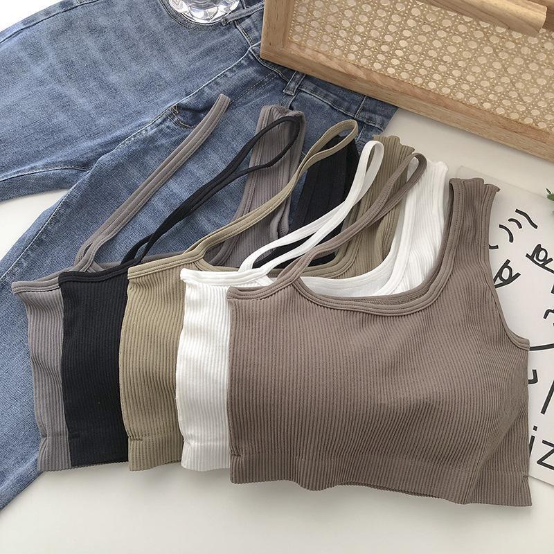 Áo bra hai dây, QUAI CHÉO dáng croptop, có đệm ngực, bra gân tăm, có mút ngực thời trang, khỏe khoắn Nữ Women Dáng Ngắn