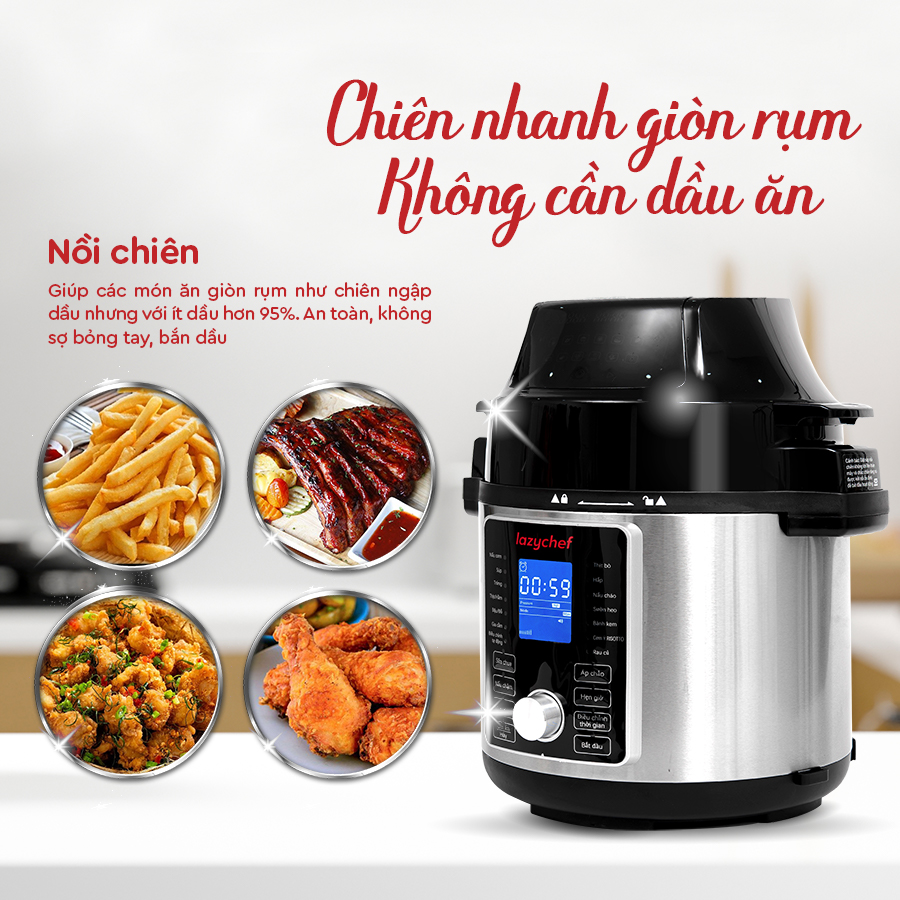 Nồi Chiên Hầm Lazychef 16IN1 - Nồi Áp Suất Cao Cấp Kiêm Nồi Chiên Không Dầu Dung Tích Lớn, Thay Thế Mọi Thiết Bị Nhà Bếp, Hàng Chính Hãng