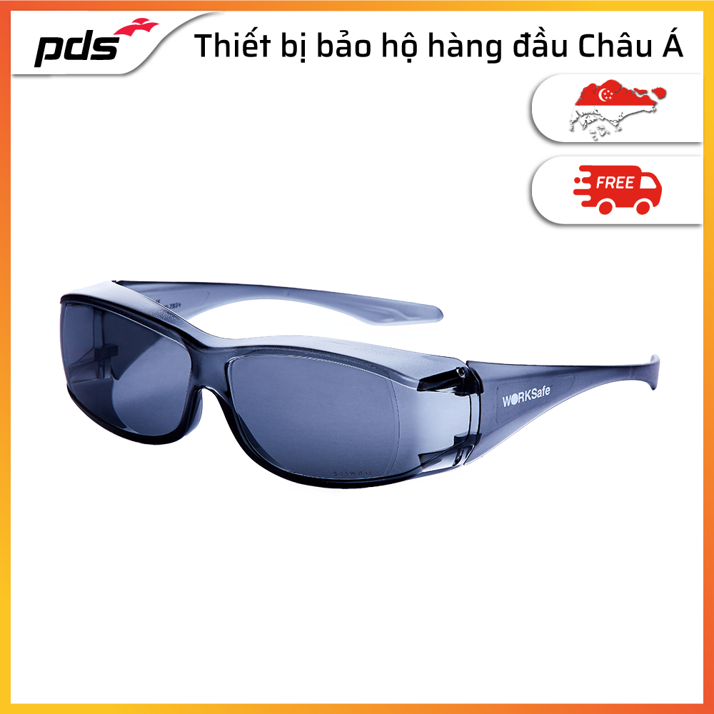 Kính bảo hộ kiểu thể thao chống tia cực tím 99.9% WORKSafe LESPEX, gọng màu xám mờ, chống va đập, tròng kính màu xám phủ HC