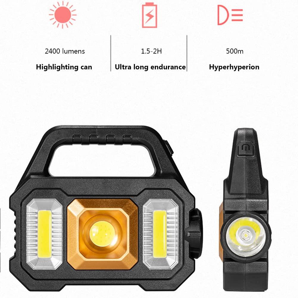Đèn pin LED Solar 2400 lumens, pin cắm trại sạc với 6 chế độ, đèn pha tay không thấm nước IPX4 với băng ghế điện để cắm trại, đi bộ đường dài, ngoài trời, khẩn cấp
