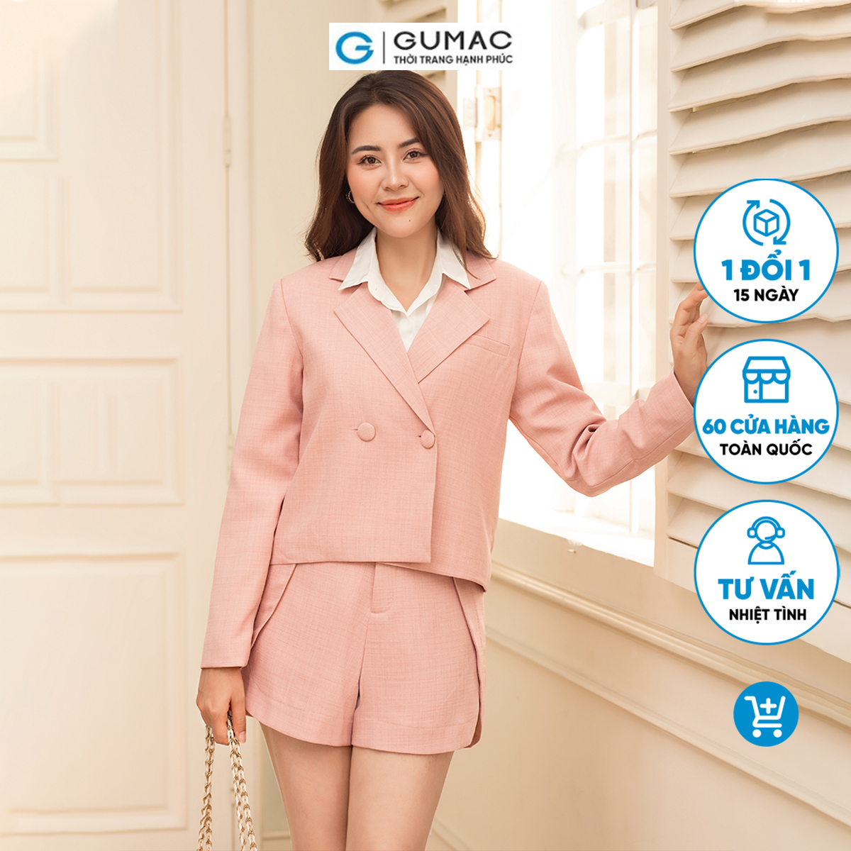 Set lẻ Áo blazer dáng lửng thời trang GUMAC AD06066 - Quần short đắp vạt thời trang GUMAC QD06065