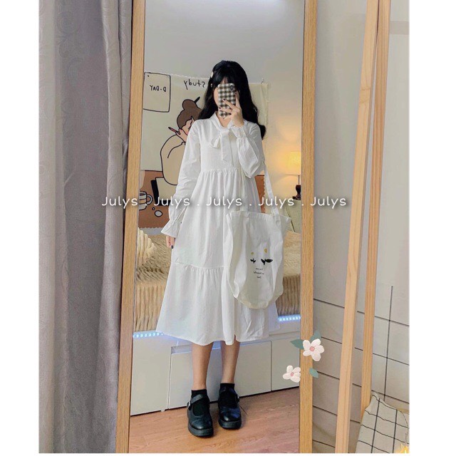 Váy đầm nữ dài tay buộc nơ ulzzang siêu xinh