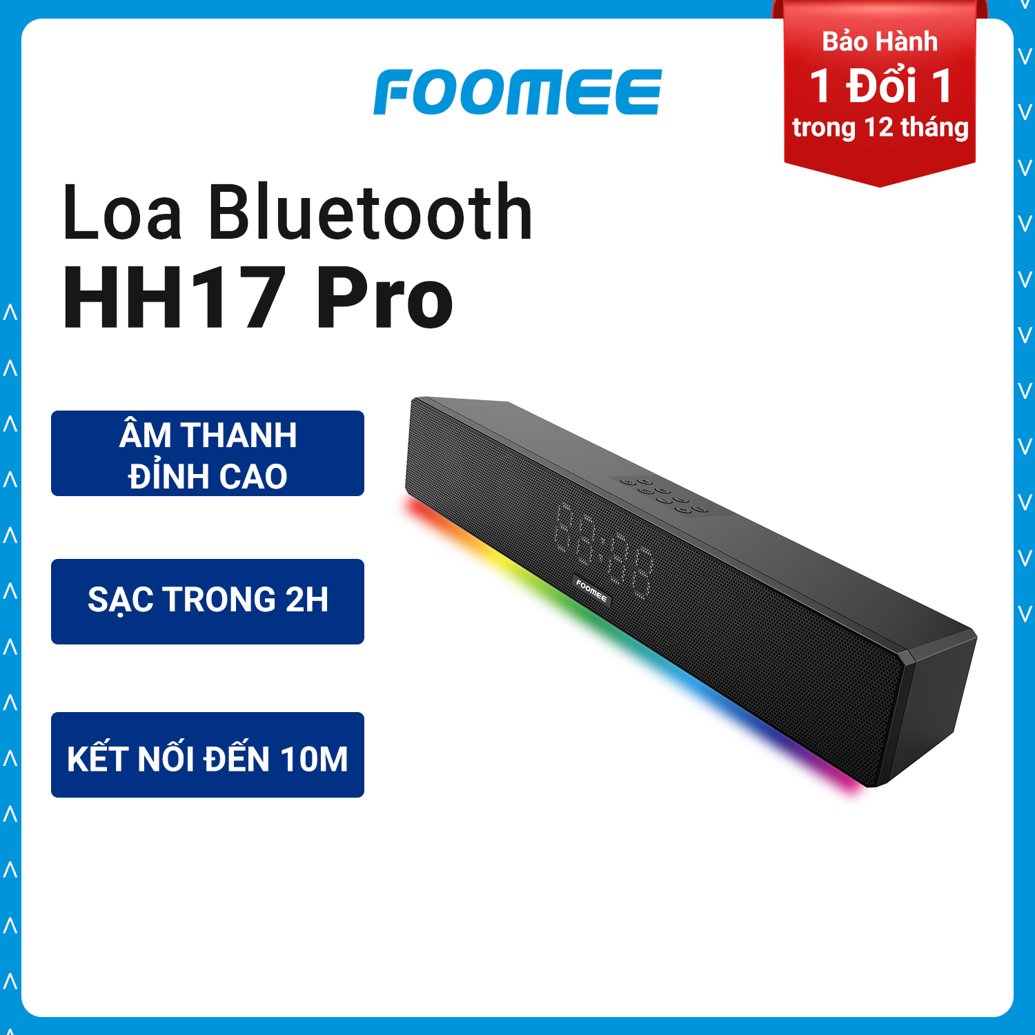 Loa Bluetooth Mini  Pin 2400mAh FOOMEE HH17 pro - Tích Hợp Đèn Led Nháy Loa Kép Và Kết Nối Cuộc Gọi - Màu Đen - Hàng Chính Hãng