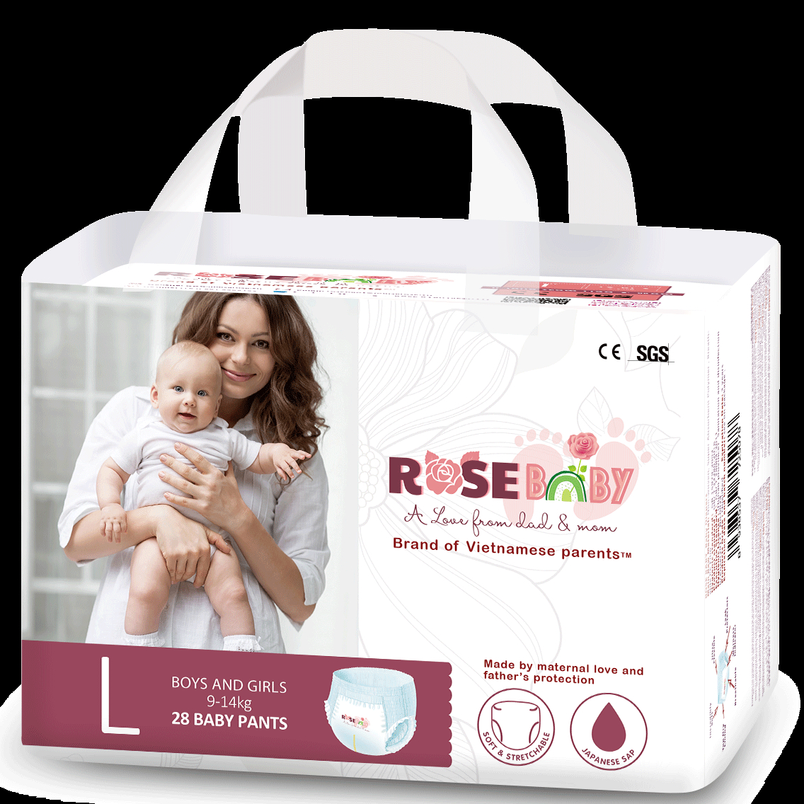 Combo 3 gói Bỉm tã quần ROSE BABY size L 28 miếng (9-14kg)