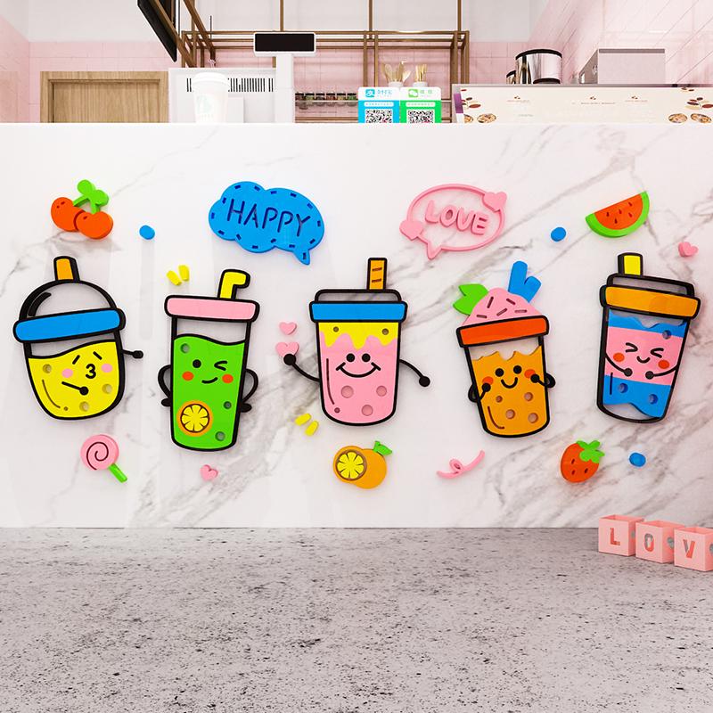 Tranh mica dán tường - love trà sữa, happy milk tea trang trí cửa hàng trà sữa, trà tranh, quán nước