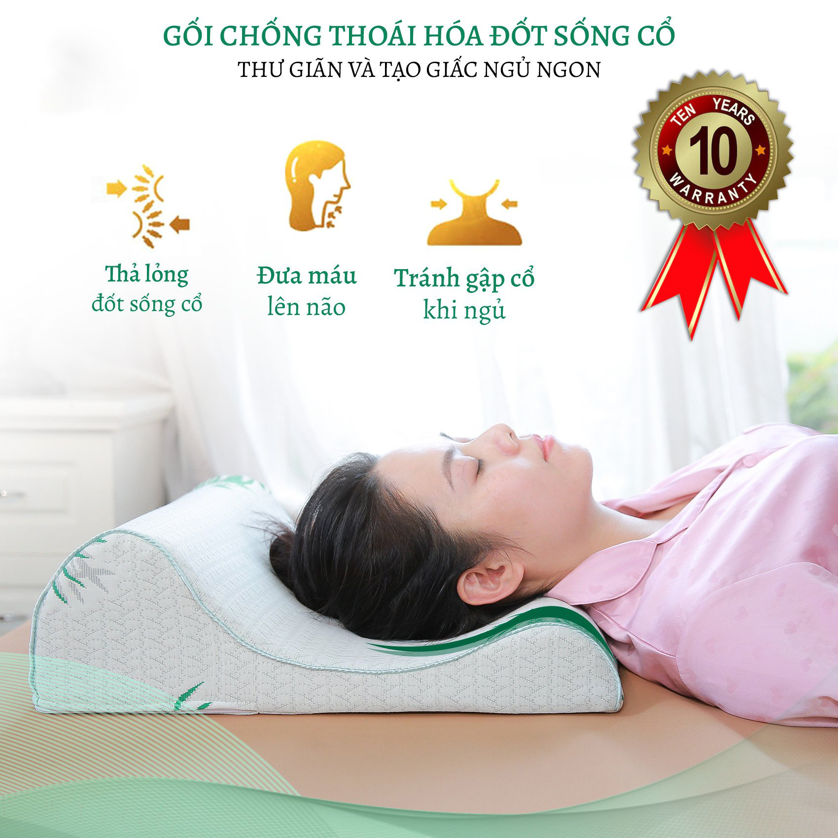 Gối chống thoái hóa đốt sống cổ chuyên dụng 2 đầu gối cao thấp HANAKO - hỗ trợ giảm thiểu đau mỏi vai gáy, cột sống