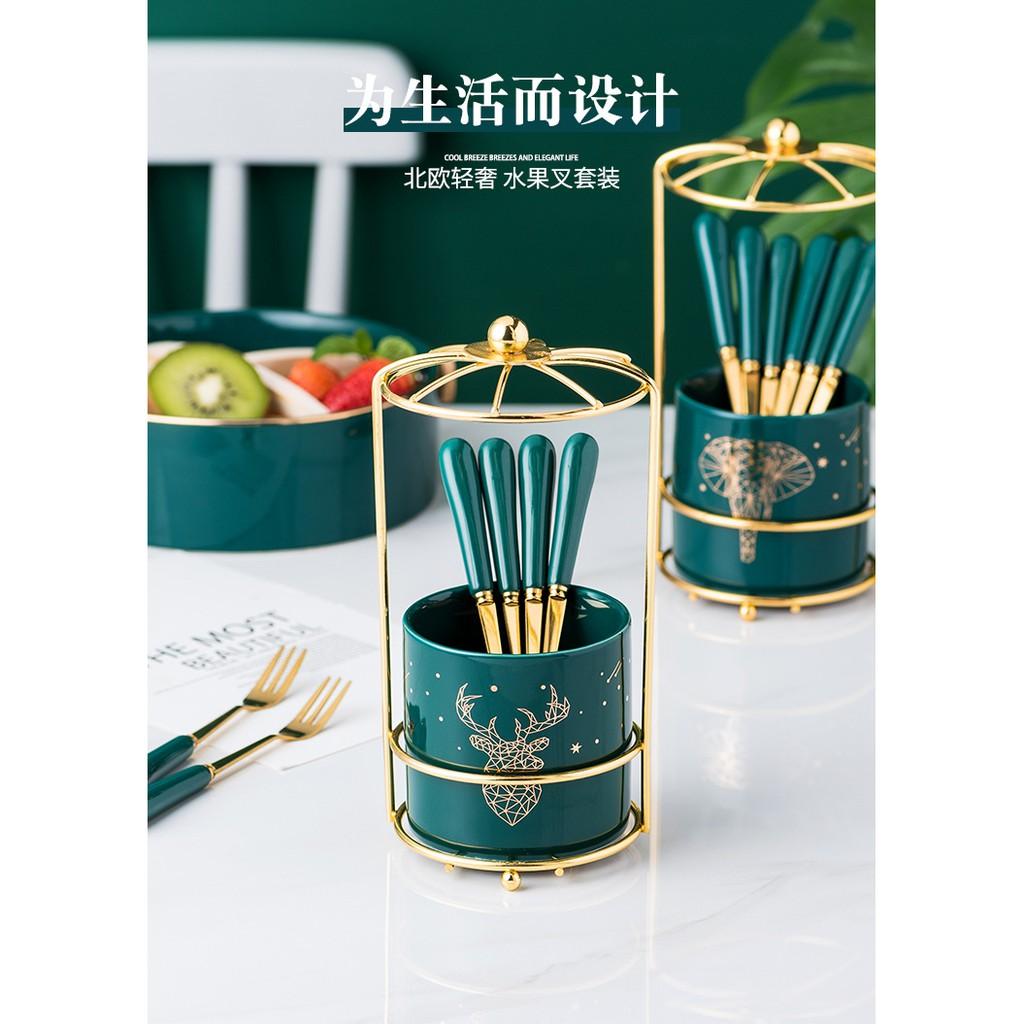 Bộ 6 dĩa ngọc lục bảo kèm dĩa, hàng cao cấp