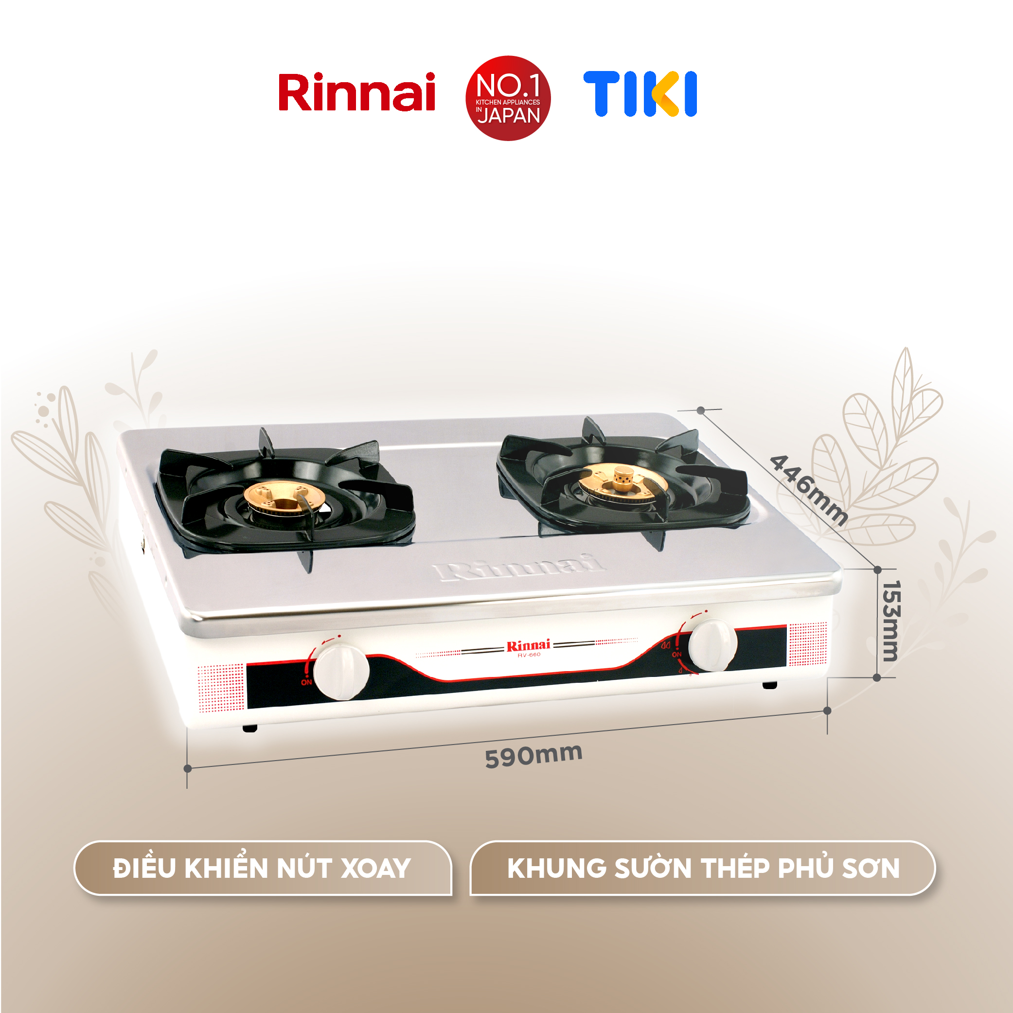 Bếp gas dương Rinnai RV-660(S) mặt bếp inox và kiềng bếp men - Hàng chính hãng.