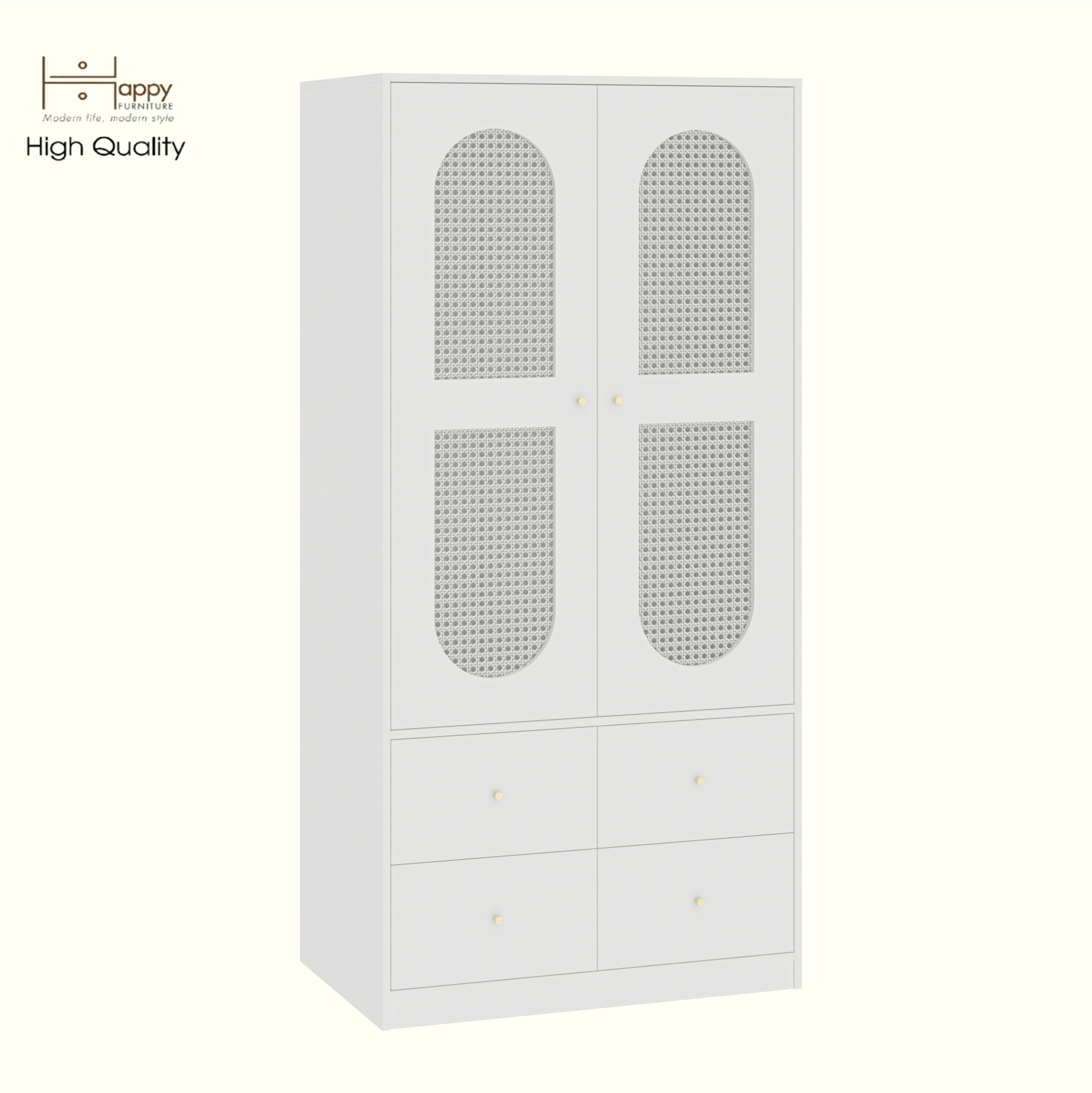 HAPPY FURNITURE , Tủ quần áo 2 cửa mở 4 ngăn kéo - MAY , TCM_249 , 92cm x 59cm x 190cm DxRxC