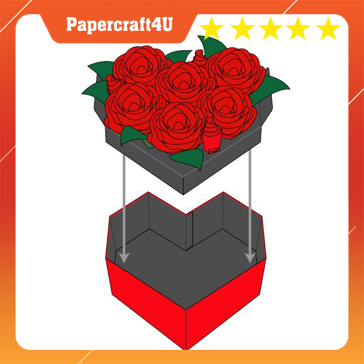 Mô hình giấy 3D Quà tặng Valentine Hộp hoa hồng trái tim