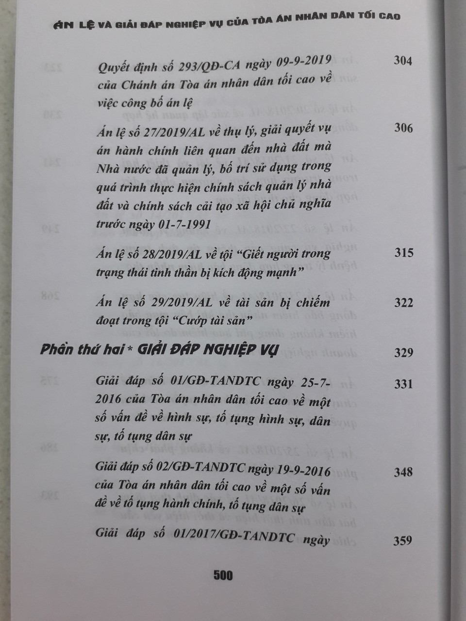 Án lệ và giải đáp nghiệp vụ của toà án nhân dân tối cao (từ năm 2016 đến 2019)