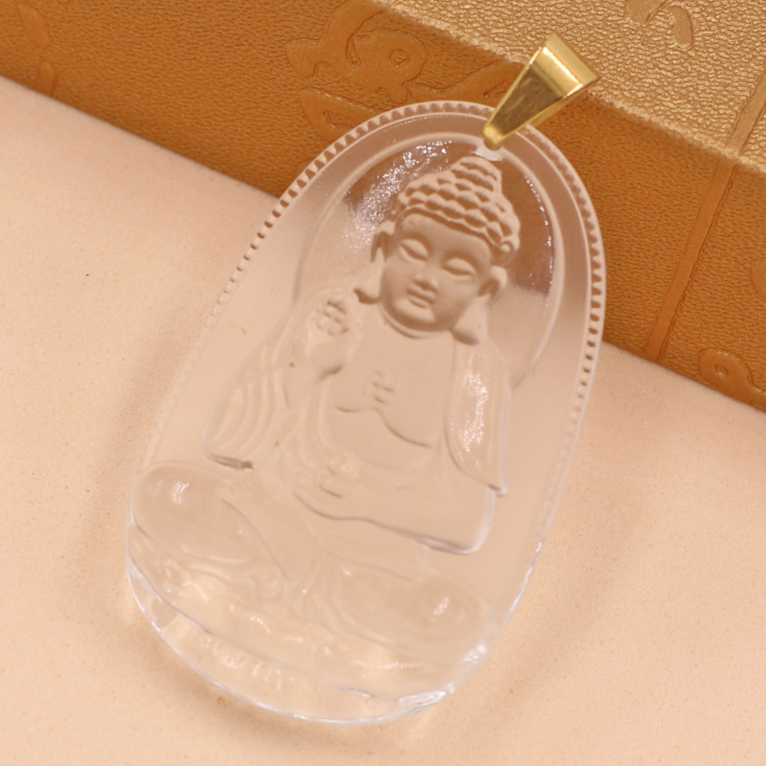 Mặt Dây Chuyền Phật A Di Đà Đá Pha Lê Trắng Size Nhỏ 3.6cm & Size Lớn 5cm- Tặng Kèm Móc Inox - Phong Thủy 868 - May Mắn - Bình An