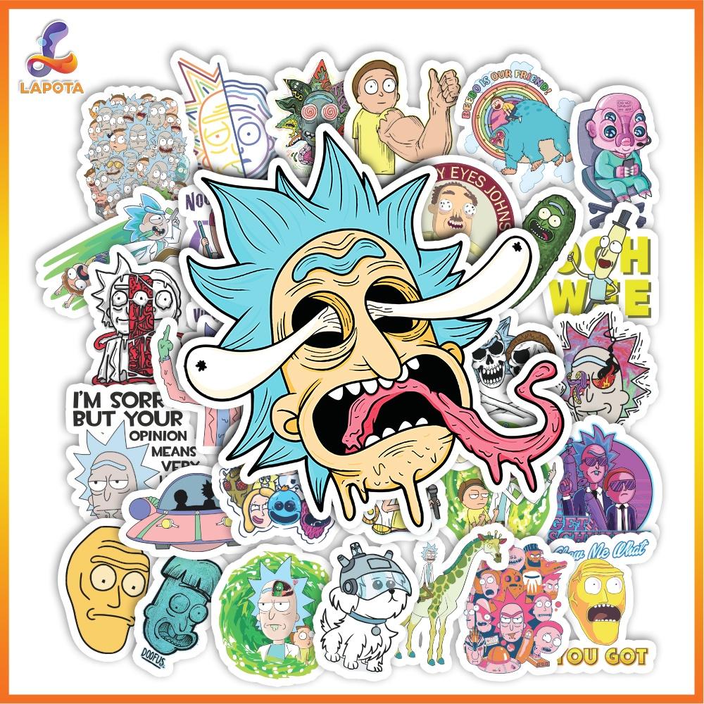 Set 50 cái Sticker Rick and Morty dán mũ bảo hiểm, hình dán Rick and Morty chống nước, decal hình Rick and Morty cute