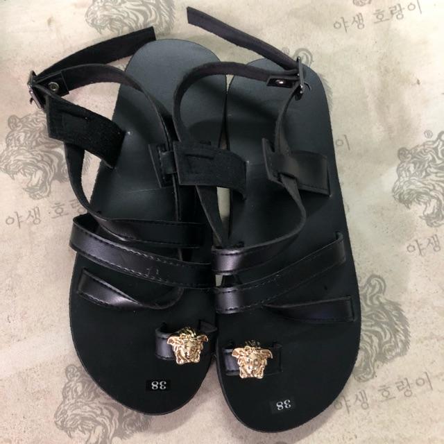 Dép sandal nam và nữ đế đen quai bố đen
