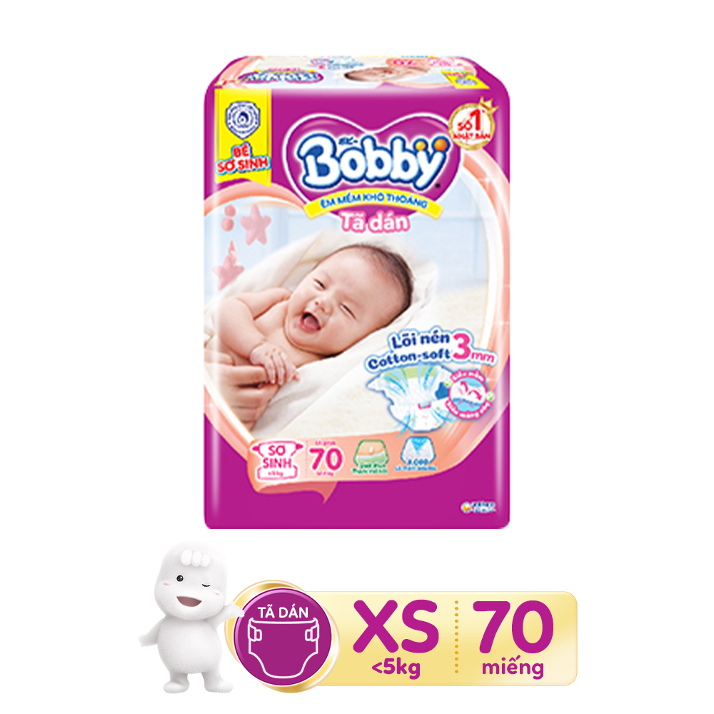 Combo 4 Tã dán Bobby Siêu thấm XS70 - S54 dành cho bé 4-8kg