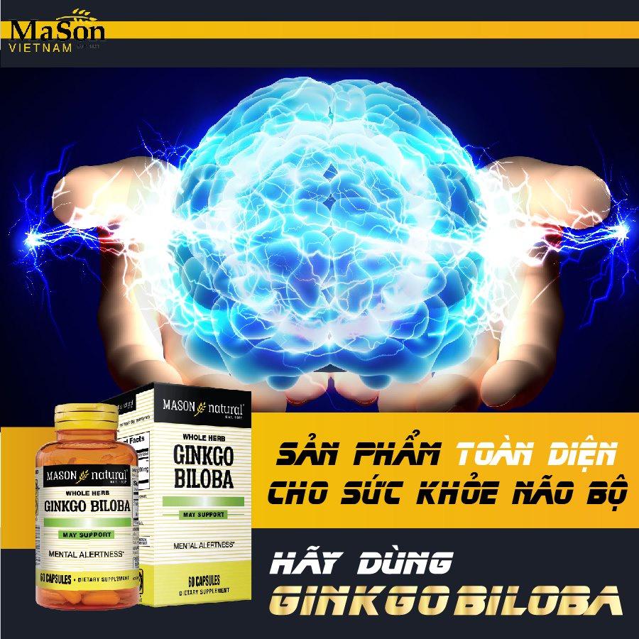 Viên uống bổ não Mason Natural Ginkgo Biloba 125mg hỗ trợ tăng cường trí nhớ tăng tuần hoàn máu