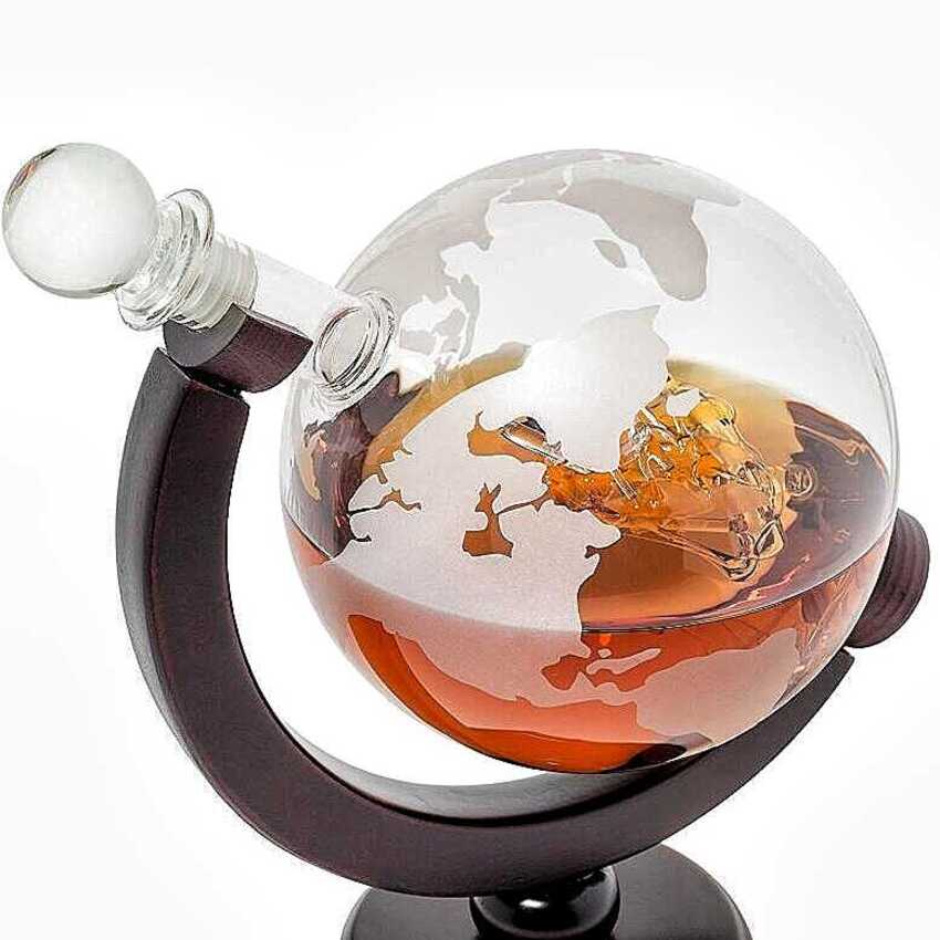 Chai Đựng Rượu Thủy Tinh 1500ML mẫu globe kèm đế gỗ - nắp thủy tinh đặc - Vỏ Chai Rượu Đẹp – Bình Đựng Rượu Thủy Tinh sang trọng (E18)