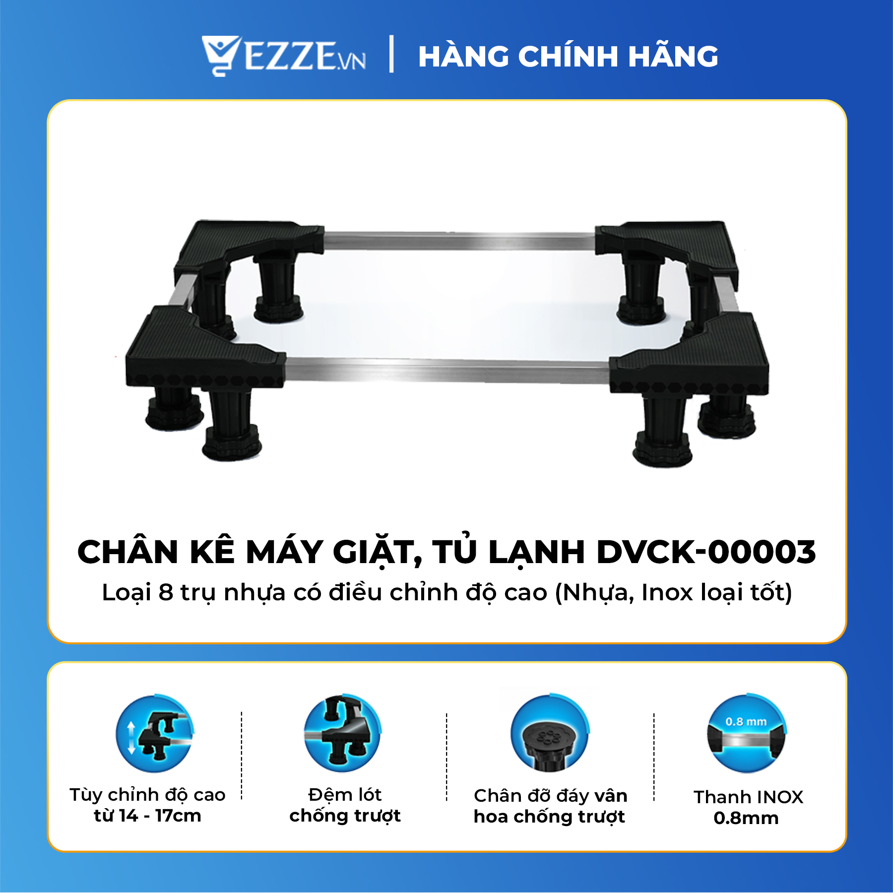 [GIÁ SỐC] Chân kê máy giặt, tủ lạnh DVCK-00003 loại 8 trụ nhựa có điều chỉnh độ cao (Nhựa, Inox loại tốt)