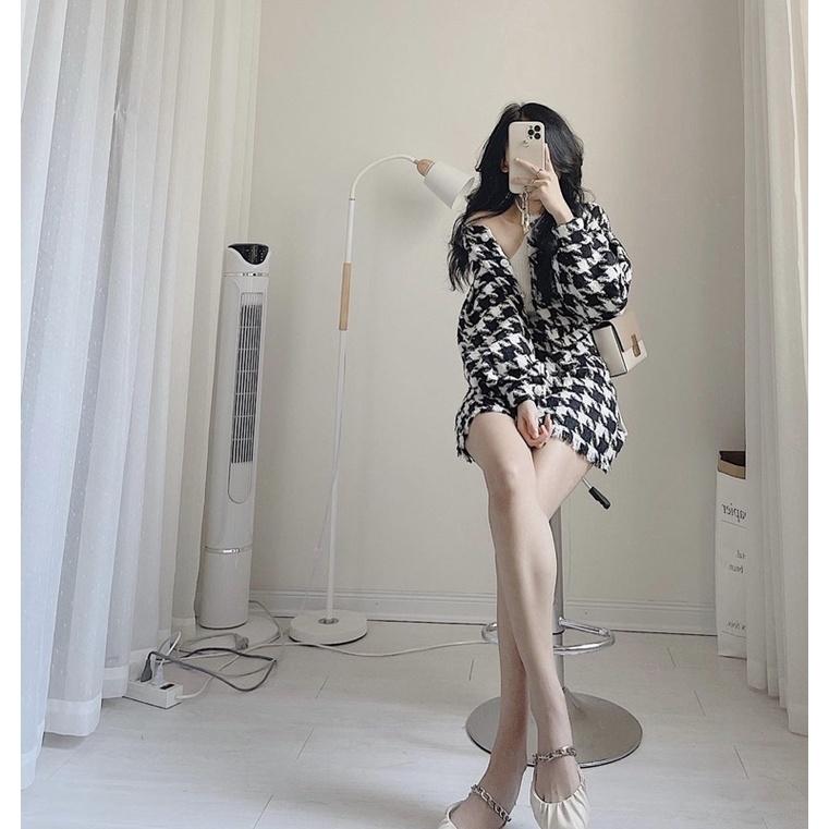 Set áo dạ tweed nữ mùa đông loại đẹp kiểu dáng tiểu thư Hàn Quốc phong cách uzzlang