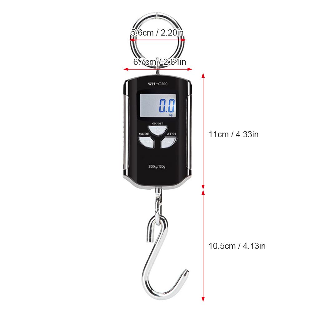 Digital Hanging Scale 200kg/ 440lb Portable Crane Scale LCD Backlight Steel Hook Scales for Farm Fishing Hunting Food Market Outdoor Work