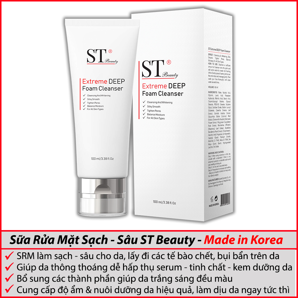 ST Beauty - Sữa Rửa Mặt: Làm Sạch Da Chuyên Sâu & Thông Thoáng Lỗ Chân Lông – Trắng Đều Màu & Cân Bằng Độ Ẩm cho Da - ST Beauty Extreme DEEP Foam Cleanse – Made in Korea  -  Tặng 1 Gel Rửa Tay Khô 100ml - Sạch Khuẩn