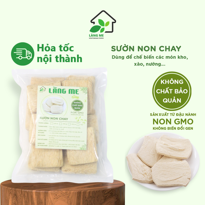 Sườn Chay Loại Ngon , Thực Phẩm Chay Thành Phần Tự Nhiên Không Chất Bảo Quản Không Biến Đổi Gen Sườn Non Chay Làng Me ( 200 gr )