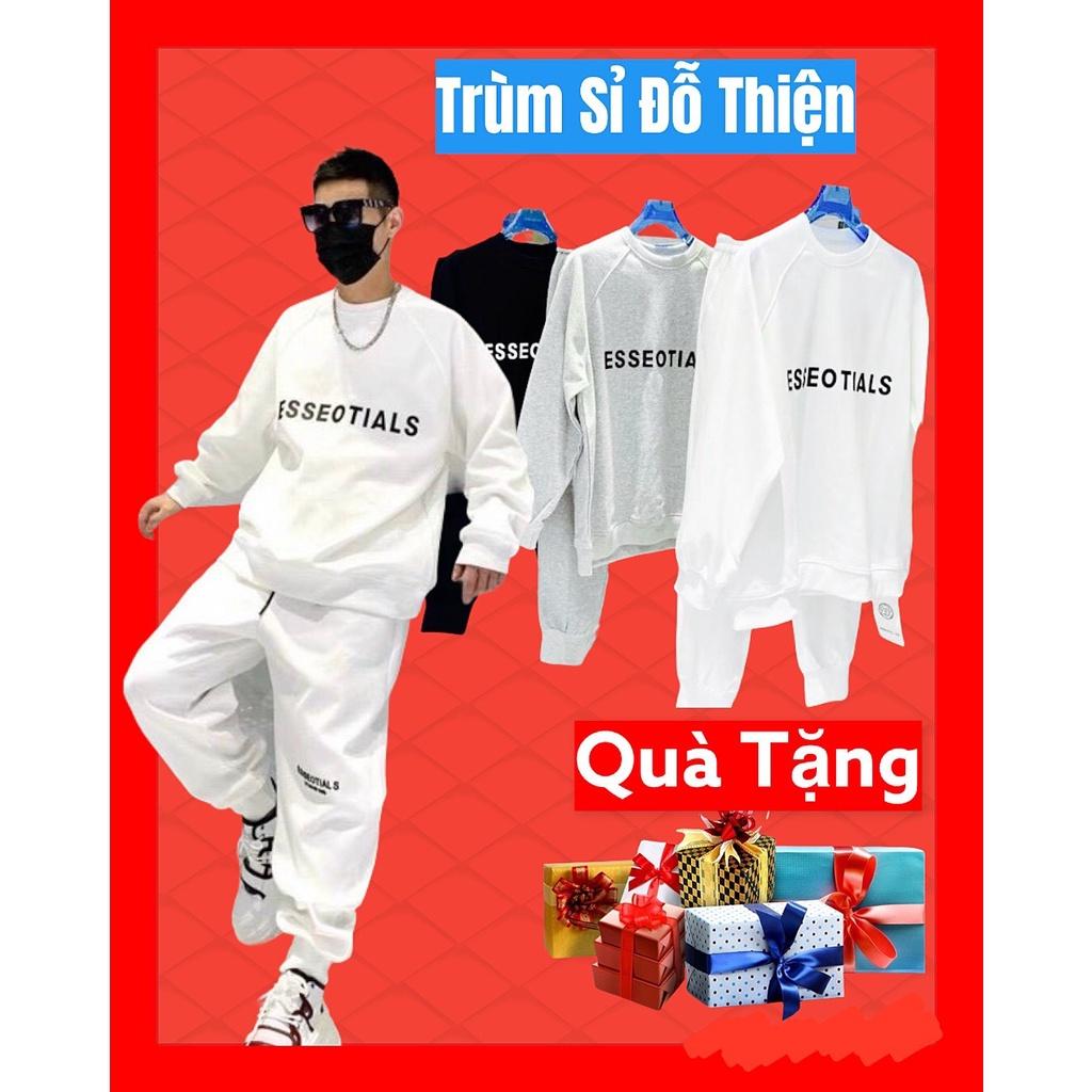 Bộ nỉ nam ESSEOTIAL gồm Áo nỉ và Quần dài chất dày vừa mặc mùa Thu Đông giữ ấm (size 47-75kg)