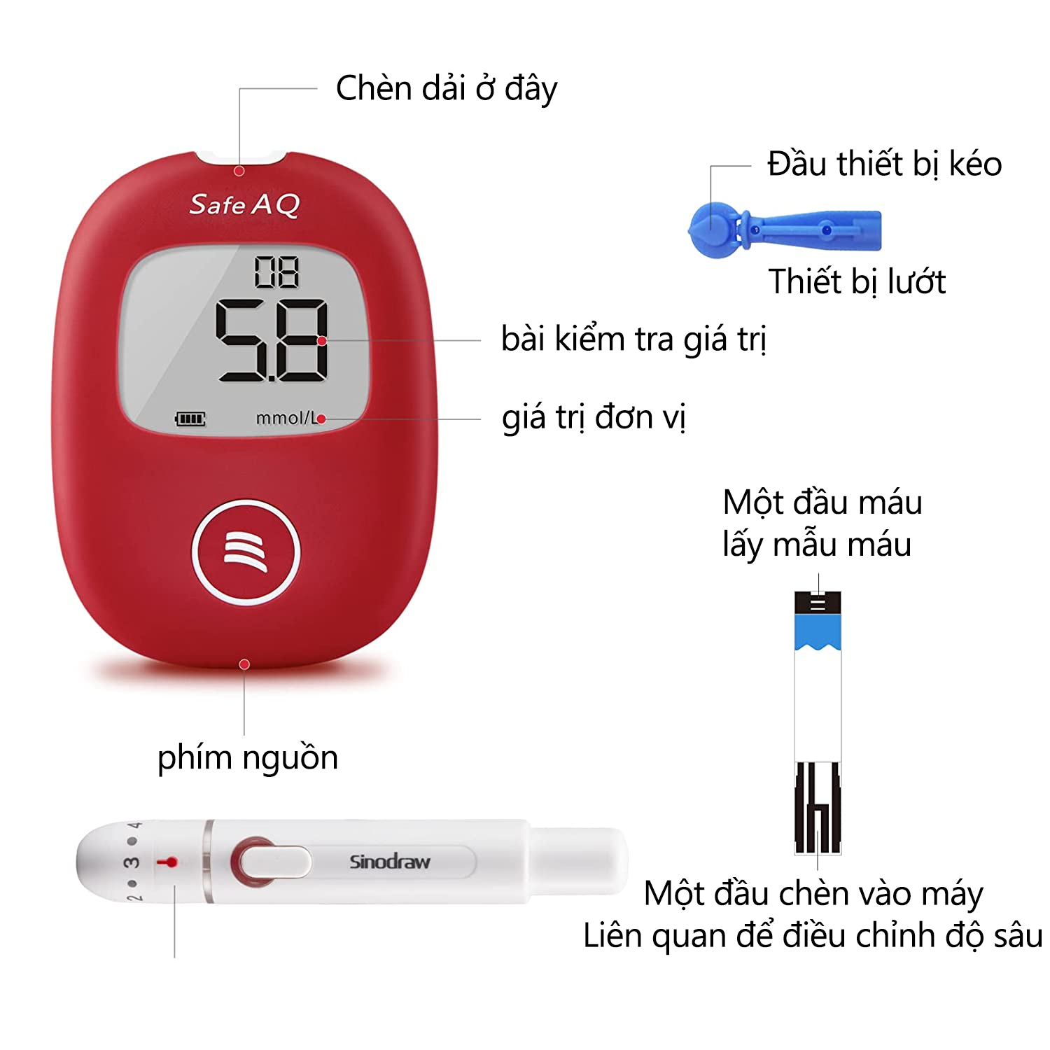 Combo hộp 50 que thử đường huyết và 50 kim lấy máu cho máy đo đường huyết Sinocare Safe AQ
