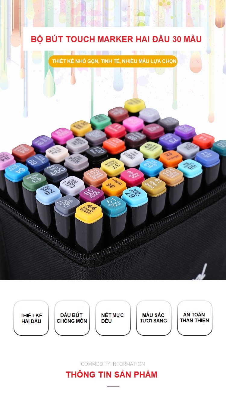 Bộ Bút 30 Màu Touch Marker Color Chuyên Nghiệp
